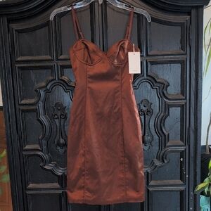 Wilfred Chocolate Satin Midi Dress